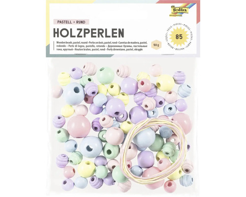 Packung mit runden Holzperlen in Pastellfarben