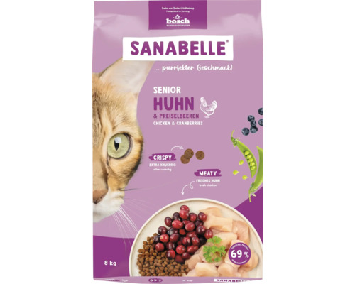 Sanabelle Senior Huhn & Preiselbeeren Katzenfutter im 8 Kilogramm Sack
