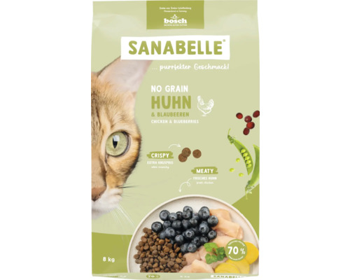 Katzenfutter trocken Sanabelle No Grain Huhn 8 kg, getreidefrei Sanabelle Katzentrockenfutter Huhn und Blaubeeren, 8 Kilogramm