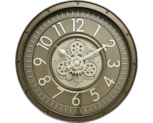 Wanduhr braun lautlos Ø 60 cm Dekorative Wanduhr mit sichtbarem Uhrwerk