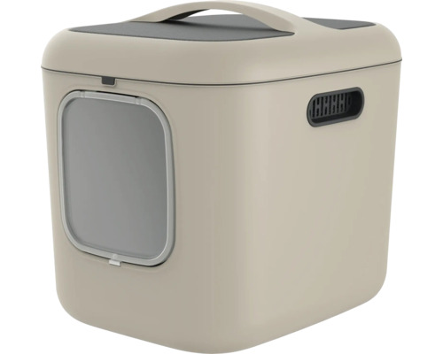 Katzentoilette rotho Biala XL ca. 61 x 49 x 57 cm mit zwei Kohlefilter, Magnetverschliss und Griff, beige Geschlossene Katzentoilette mit Deckel und Tragegriff