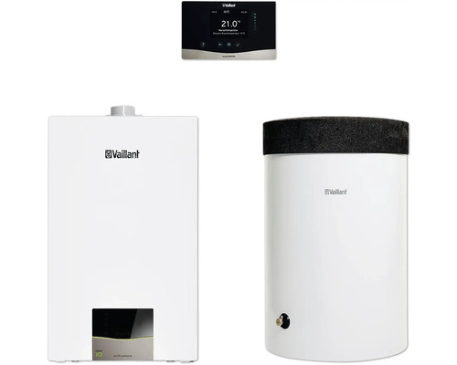Vaillant Paket 1.63/3 Gas-Wandheizgerät ecoTEC exclusive VC 20 CS/1-7, Warmwasserspeicher uniSTOR exclusive VIH R 150/6 H und witterungsgeführter Regelung sensoCOMFORT VRC 720/3 8000016648 Vaillant Heizungsanlage mit Regelung und Warmwasserspeicher