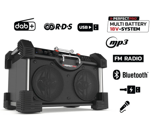 Perfectpro Baufunktionsradio mit Digitalradio, UKW Radio, USB Anschluss und Bluetooth