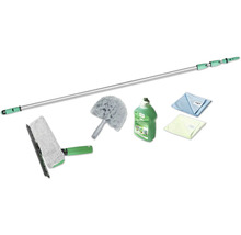 Reinigungsset mit Teleskopstiel, Fensterwischer, Staubwedel, Reiniger und Wischtüchern