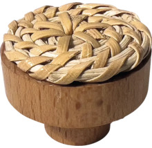 Möbelknopf aus Holz mit Rattan