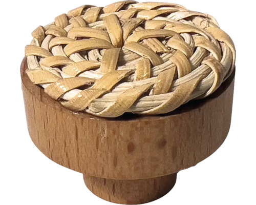Möbelknopf aus Holz mit Rattan