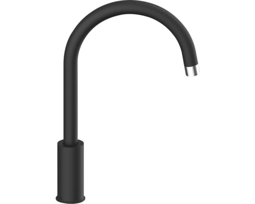 Schwarzer Wasserhahn mit gebogenem Auslauf
