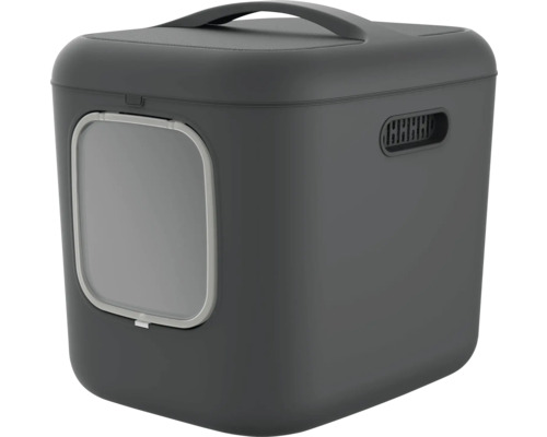 Katzentoilette rotho Biala XL ca. 61 x 49 x 57 cm mit zwei Kohlefilter, Magnetverschliss und Griff, anthrazit Geschlossene Katzentoilette mit Klappe und Tragegriff