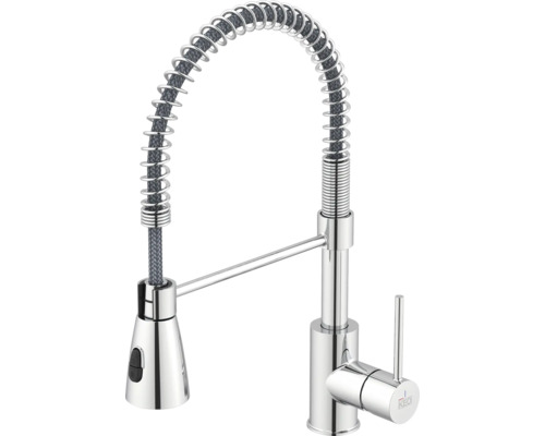 KEO Küchenarmatur mit Brause Einhebel Küchenarmatur ILMA CoolStart und Schnellmontage von Oben "Topfix chrom glänzend Küchenarmatur mit Spiralfeder