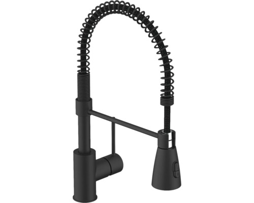 Schwarze Küchenarmatur mit Spiralfederhals