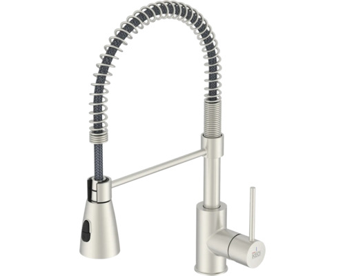 KEO Küchenarmatur ILMA CoolStart Schnellmontage von Oben "Topfix" edelstahl satiniert Küchenarmatur mit Ausziehbrause und Spiralfeder