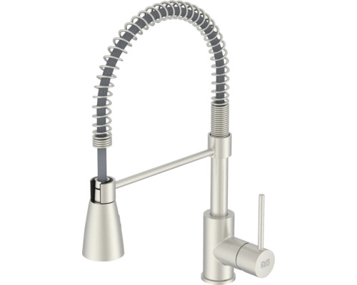 KEO Küchenarmatur Niederdruckarmatur ILMA edelstahl satiniert Küchenarmatur mit Spiralfeder und Auslauf