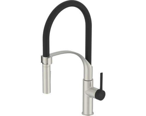 KEO Küchenarmatur flexibel PANI CoolStart und Schnellmontage von Unten "Quickfix" Antifingerprint schwarz/edelstahl satiniert Küchenarmatur mit flexiblem Auslauf
