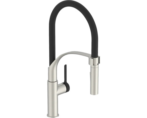 Küchenarmatur mit hohem, schwenkbarem Auslauf und herausziehbarer Brause