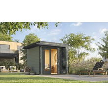 Garten mit Gartenhaus, Terrasse und Gartenmöbeln für den Außenbereich