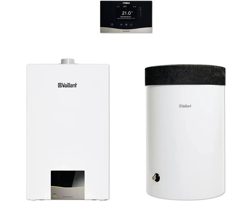 Vaillant Paket 1.64/3 Gas-Wandheizgerät ecoTEC exclusive VC 20 CS/1-7, Warmwasserspeicher uniSTOR exclusive VIH R 200/6 H und witterungsgeführter Regelung sensoCOMFORT 720/3 8000016649 Vaillant Heizungsanlage mit Steuerung und Warmwasserspeicher