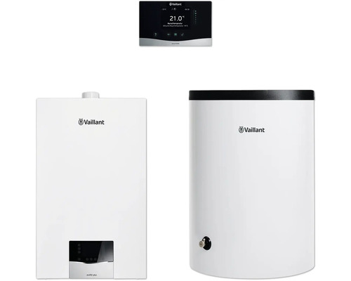 Vaillant Paket 1.65/3 Gas-Wandheizgerät ecoTEC exclusive VC 25 CS/1-7, Warmwasserspeicher uniSTOR exclusive VIH R 150/6 H und witterungsgeführter Regelung sensoCOMFORT VRC 720/3 8000016637 Vaillant Heizungsanlage mit Regelung und Warmwasserspeicher