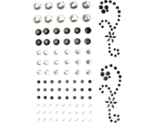 Pearls & Diamonds Sticker crystal und schwarz selbstklebend 2-8 mm 67 Stück Aufkleber mit Strasssteinen in verschiedenen Größen und Formen