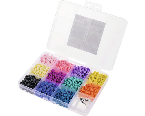 Sortiment farbiger Gummidichtungen in einer transparenten Aufbewahrungsbox