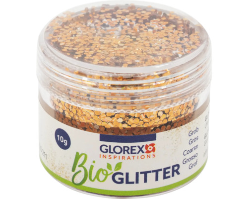 Glorex Bio Glitter in einem transparenten Behälter
