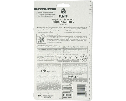COMPO Balkon- und Kübelpflanzen Düngestäbchen mit Guano