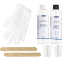 Glorex Crystal Epoxidharz Set mit Epoxidharz, Härter, Mischbechern, Holzstäbchen und Schutzhandschuhen