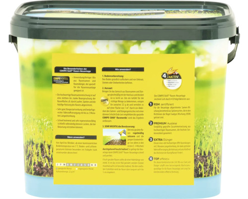 COMPO Saat Rasen-Neuanlage im Eimer, gebrauchsfertige Mischung aus Rasensamen und Dünger für die Rasenneuanlage