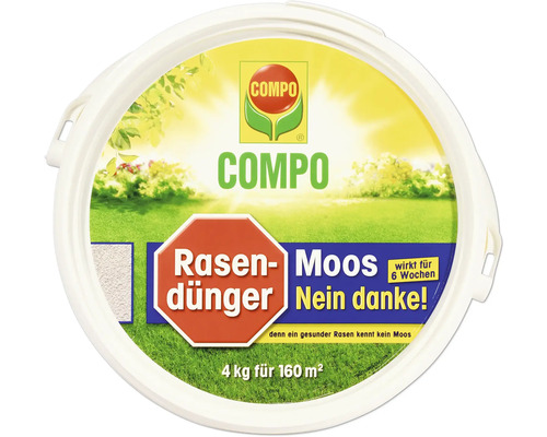 Compo Rasendünger Moos Nein Danke in einem Eimer, geeignet für 160 Quadratmeter