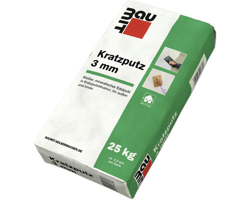 Baumit KratzPutz Jura 03 weiß 25 kg Sack Kratzputz mit drei Millimeter Körnung und einem Gewicht von 25 Kilogramm