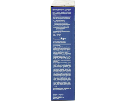 Informationen zu Inhaltsstoffen und Anwendungshinweisen des Düngemittels