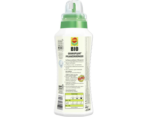 COMPO Bio Granuplant Pflanzendünger in einer 0,5 Liter Flasche für Pflanzen und Kräuter