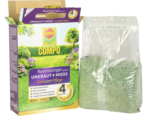 Compo Rasendünger gegen Unkraut und Moos, 6 Kilogramm Packung