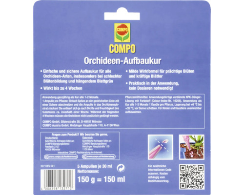 COMPO Orchideen Aufbaukur Packung mit fünf Ampullen zur Stärkung von Orchideen