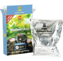 COMPO Maulwurf-Raus Schädlingsbekämpfungsmittel Packung und Folienbeutel