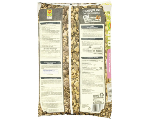 Verpackung Granuplant Orchideensubstrat mit Hinweisen zu Anwendung und Inhaltsstoffen