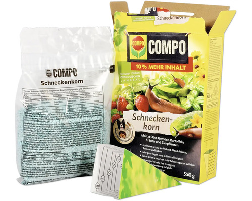 Compo Schneckenkorn Packung und Beutel zur Bekämpfung von Nacktschnecken