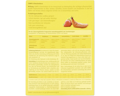 COMPO Schneckenkorn Informationen zu Produkteigenschaften, Anwendungsgebieten und Anwendungsbestimmungen