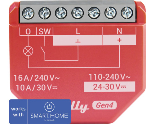 Shelly 1 Schaltaktor mit Schaltplan und Smart Home by Hornbach Zeichen