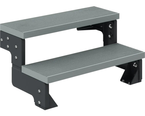 Zweistufige Treppe aus Aluminium und Stahl