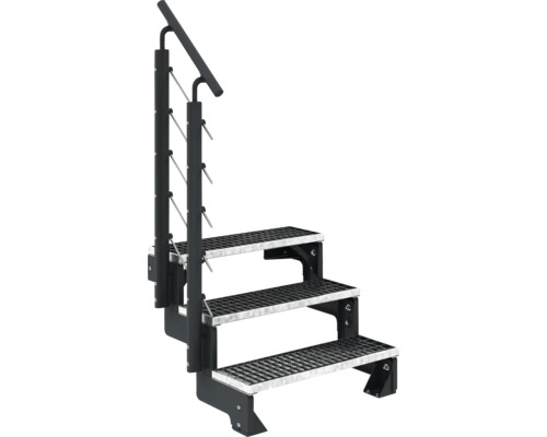 Metalltreppe mit drei Stufen und Geländer