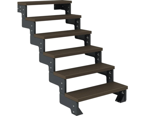 Treppe mit fünf Stufen aus Holz und Metall