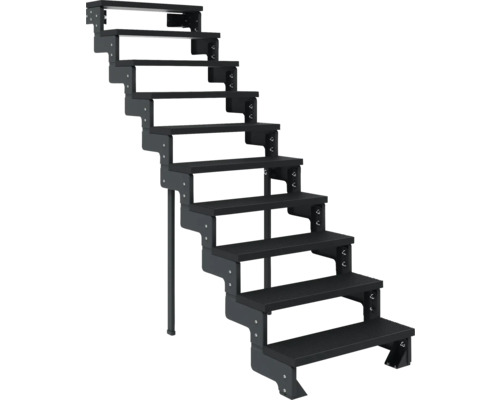 Gerade Treppe aus Metall mit acht Stufen.