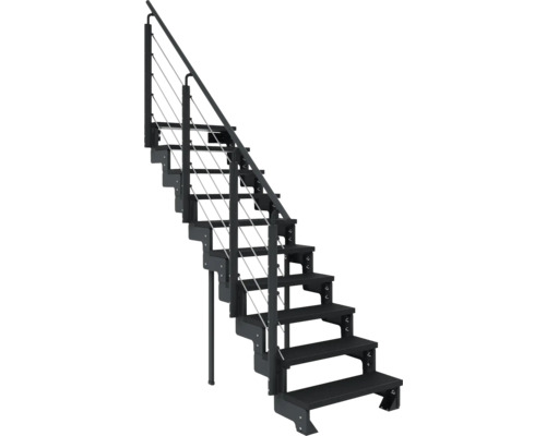 Treppe mit Geländer und Metallseilen