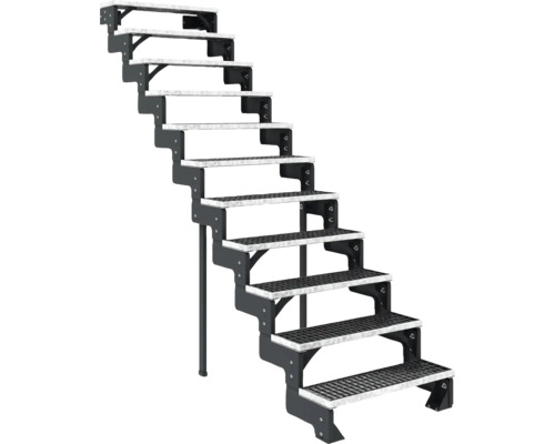 Treppe mit Metallstufen und Stahlrahmen