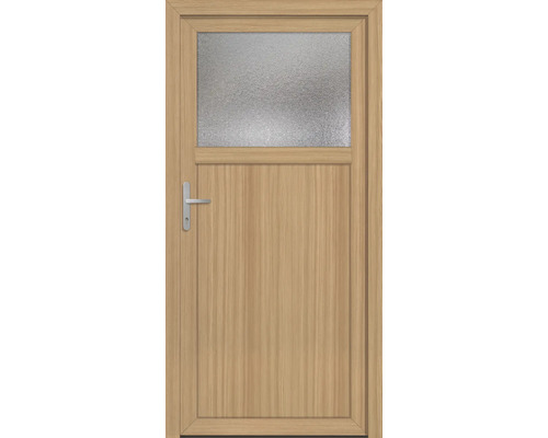 Holztür mit Glaseinsatz und Türgriff