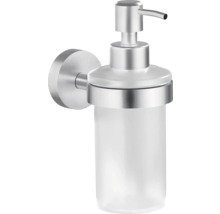 Wandseifenspender aus Edelstahl und Glas