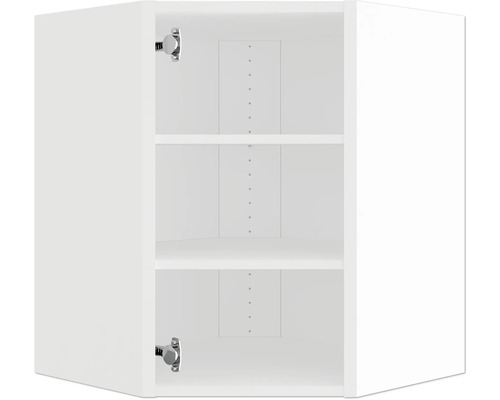 PICCANTE Smart Hängeschrankkorpus für 60 x 60 cm Eckoberschrank für 1 Drehtür BxTxH 59,4 x 33 x 70,4 cm weiß zerlegt "Nr. 11" Weißer Hängeschrank mit drei Fächern zur Aufbewahrung