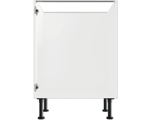 Weißer Waschbeckenunterschrank mit schwarzen Füßen