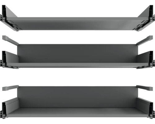 Drei graue Schubladenelemente für Möbel