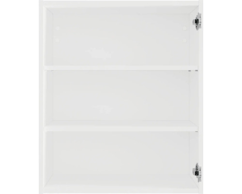 Innenseite eines weißen Hängeschranks mit zwei Regalböden